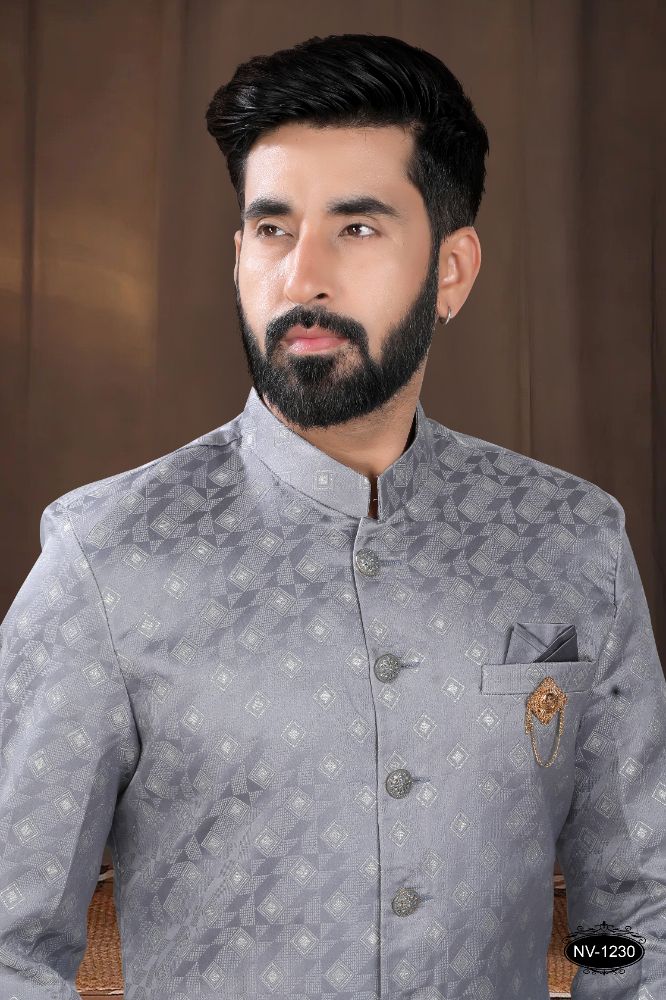 Joban Fashion Men's Grey Woven Jacquard Kurta with Pyjama