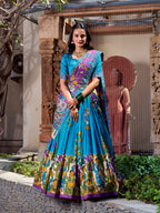Lorenvalley Firozi Tussar Silk Kalamkari With Foil Work Lehenga Choli