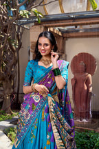 Lorenvalley Firozi Tussar Silk Kalamkari With Foil Work Lehenga Choli