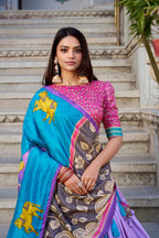 Lorenvalley Lavender Tussar Silk Kalamkari With Foil Work Lehenga Choli with Dupatta