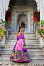 Lorenvalley Peach Tussar Silk Kalamkari With Foil Work Lehenga Choli with Dupatta