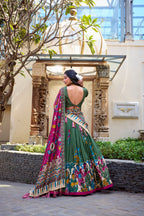 Lorenvalley Mehendi Tussar Silk Kalamkari With Foil Work Lehenga Choli