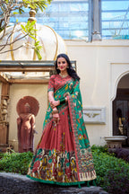 Lorenvalley Rust Tussar Silk Kalamkari With Foil Work Lehenga Choli