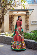 Lorenvalley Rust Tussar Silk Kalamkari With Foil Work Lehenga Choli