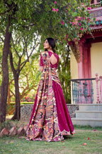 Lorenvalley Pink Vichitra Silk Sequins and Thread Embroidery Work with Kalamkari Print Border Lehenga Choli with Dupatta