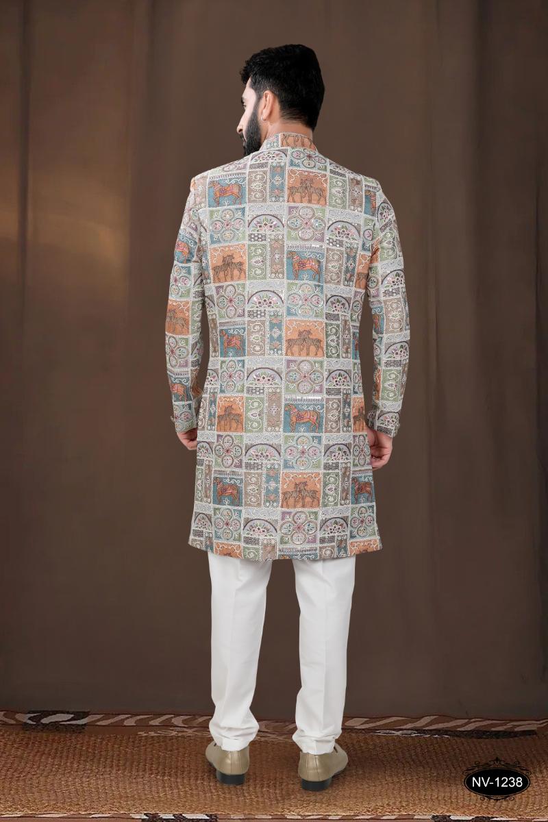 Joban Fashion Men's Base Blue(Multi Colours) Georgette Kurta with Pyjama