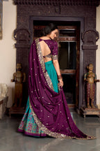 Lorenvalley Firozi Tussar Silk Printed With Foil Work Lehenga Choli with Dupatta