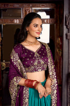 Lorenvalley Firozi Tussar Silk Printed With Foil Work Lehenga Choli with Dupatta