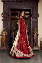 Lorenvalley Off White Tussar Silk Printed With Foil Work Lehenga Choli with Dupatta
