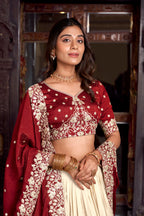 Lorenvalley Off White Tussar Silk Printed With Foil Work Lehenga Choli with Dupatta