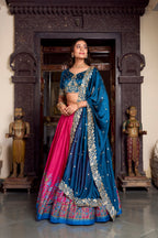 Lorenvalley Pink Tussar Silk Printed With Foil Work Lehenga Choli with Dupatta