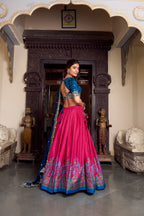 Lorenvalley Pink Tussar Silk Printed With Foil Work Lehenga Choli with Dupatta