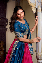 Lorenvalley Pink Tussar Silk Printed With Foil Work Lehenga Choli with Dupatta