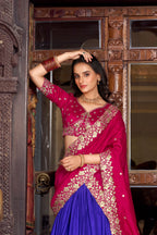 Lorenvalley Royal Blue Tussar Silk Printed With Foil Work Lehenga Choli with Dupatta