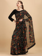 Sangria Floral Printed Embroidered Saree - Distacart