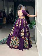 Lorenvalley Purple Tussar Silk Printed And Foil Work With Lace Touch Up Lehenga Choli with Dupatta