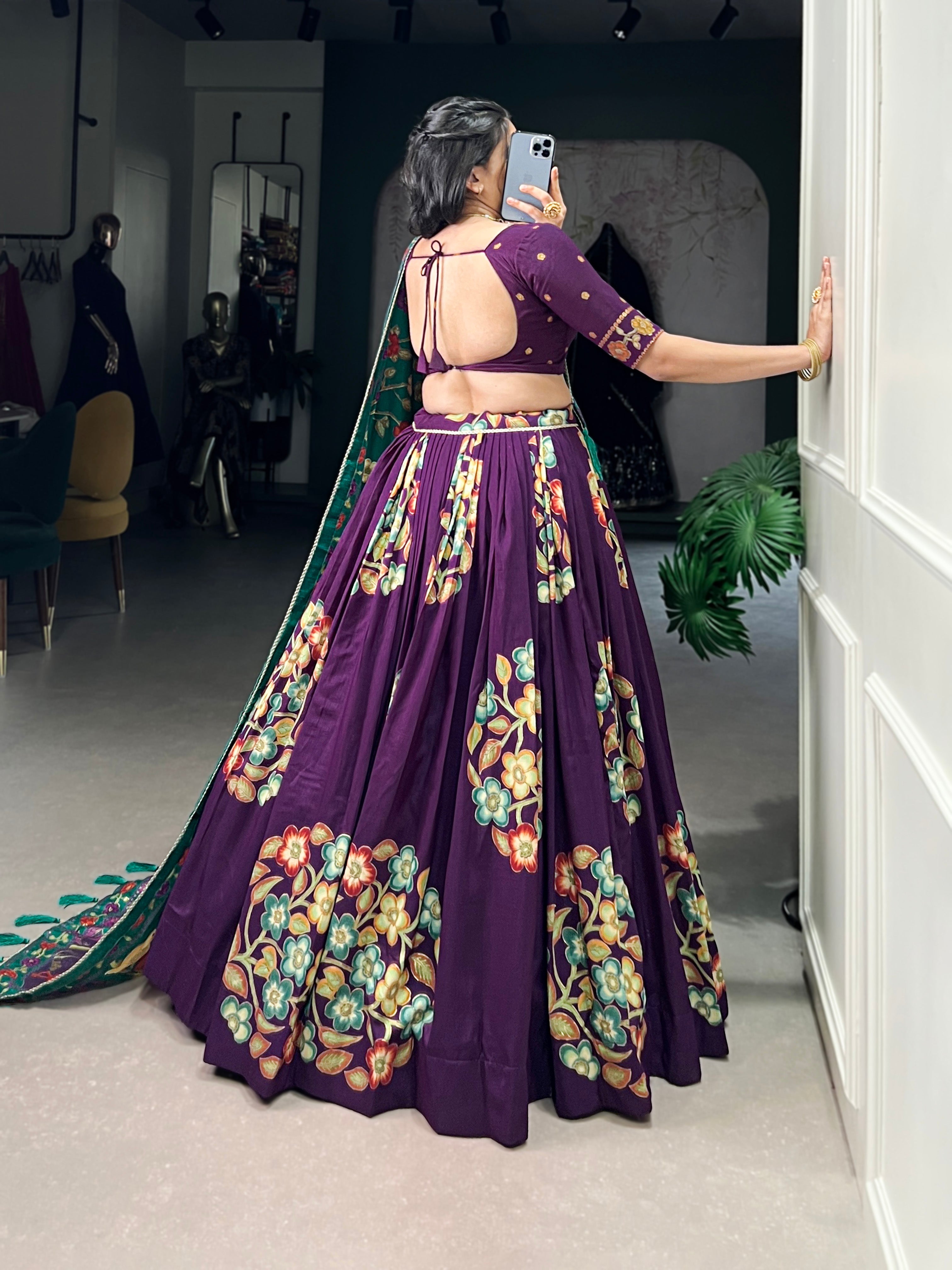 Lorenvalley Purple Tussar Silk Printed And Foil Work With Lace Touch Up Lehenga Choli with Dupatta