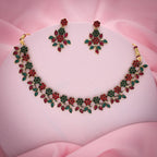 Tehzeeb Creations Green And Maroon Pack of 1 Gold-Polished Choker Necklace Set With Earring For Women & Girls