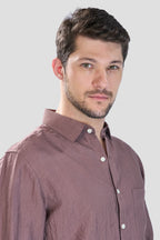 Xkind Brown Crush Wrinkled Look Regular Fit Shirt