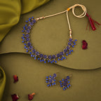 Tehzeeb Creations Royal Blue Pack of 1 Gold-Polished Choker Necklace Set With Earring For Women & Girls