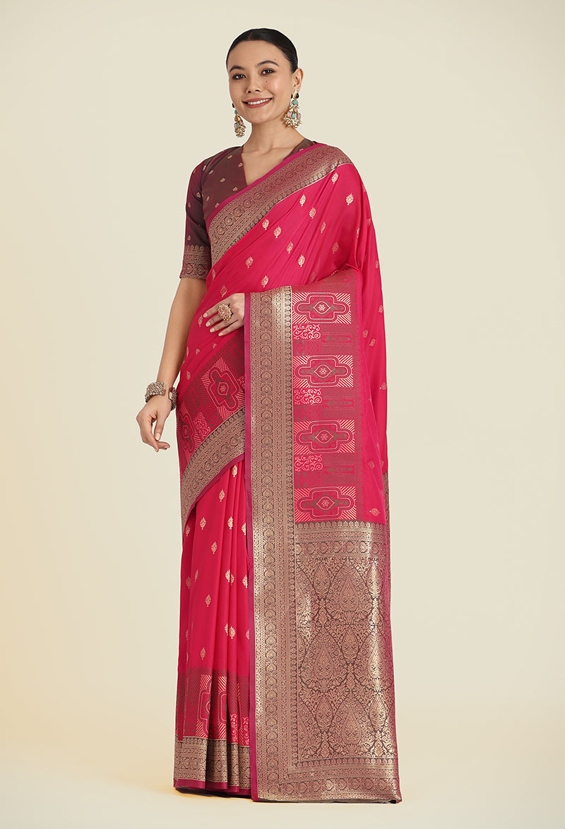 Monjolika Fashion Pink Color Banarasi Soft Silk Trendy Saree - Distacart