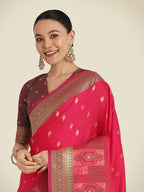 Monjolika Fashion Pink Color Banarasi Soft Silk Trendy Saree - Distacart