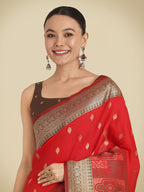 Monjolika Fashion Red Color Banarasi Soft Silk Trendy Saree - Distacart