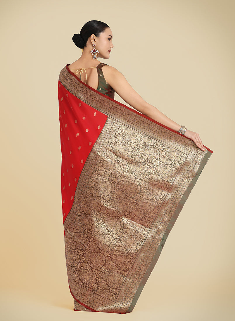 Monjolika Fashion Red Color Banarasi Soft Silk Trendy Saree - Distacart