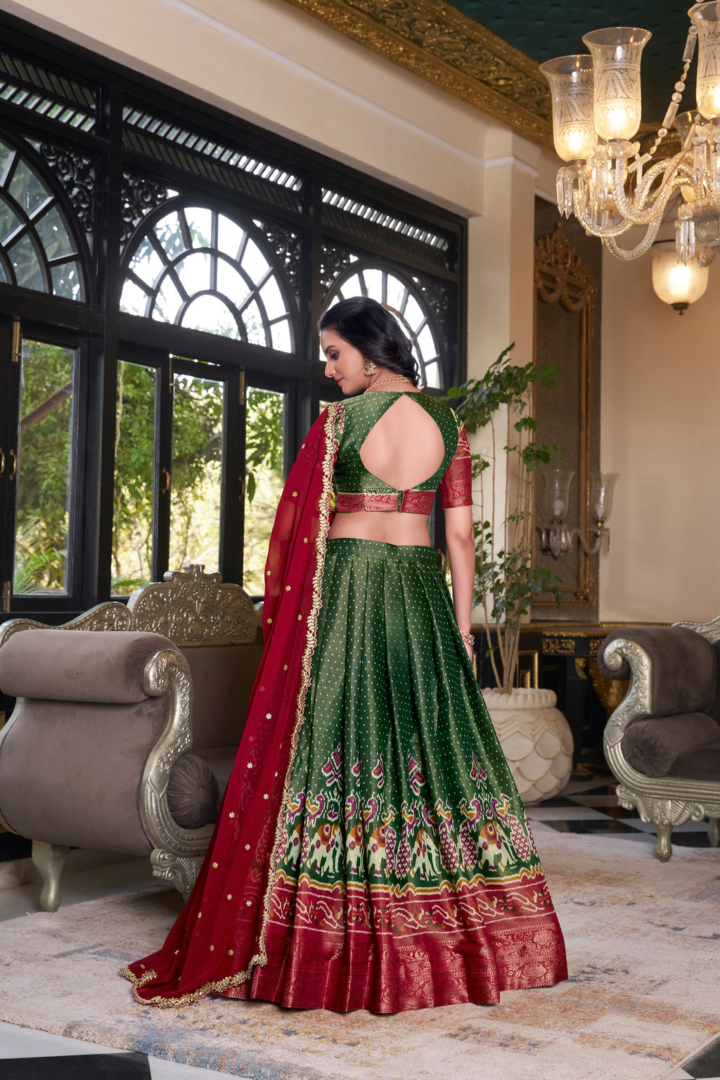Lorenvalley Green Kanchipuram Printed With Zari Weaving Work Lehenga Choli with Dupatta
