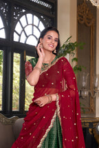 Lorenvalley Green Kanchipuram Printed With Zari Weaving Work Lehenga Choli with Dupatta