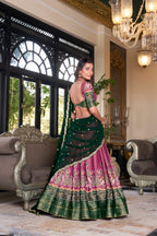 Lorenvalley Pink Kanchipuram Printed With Zari Weaving Work Lehenga Choli with Dupatta