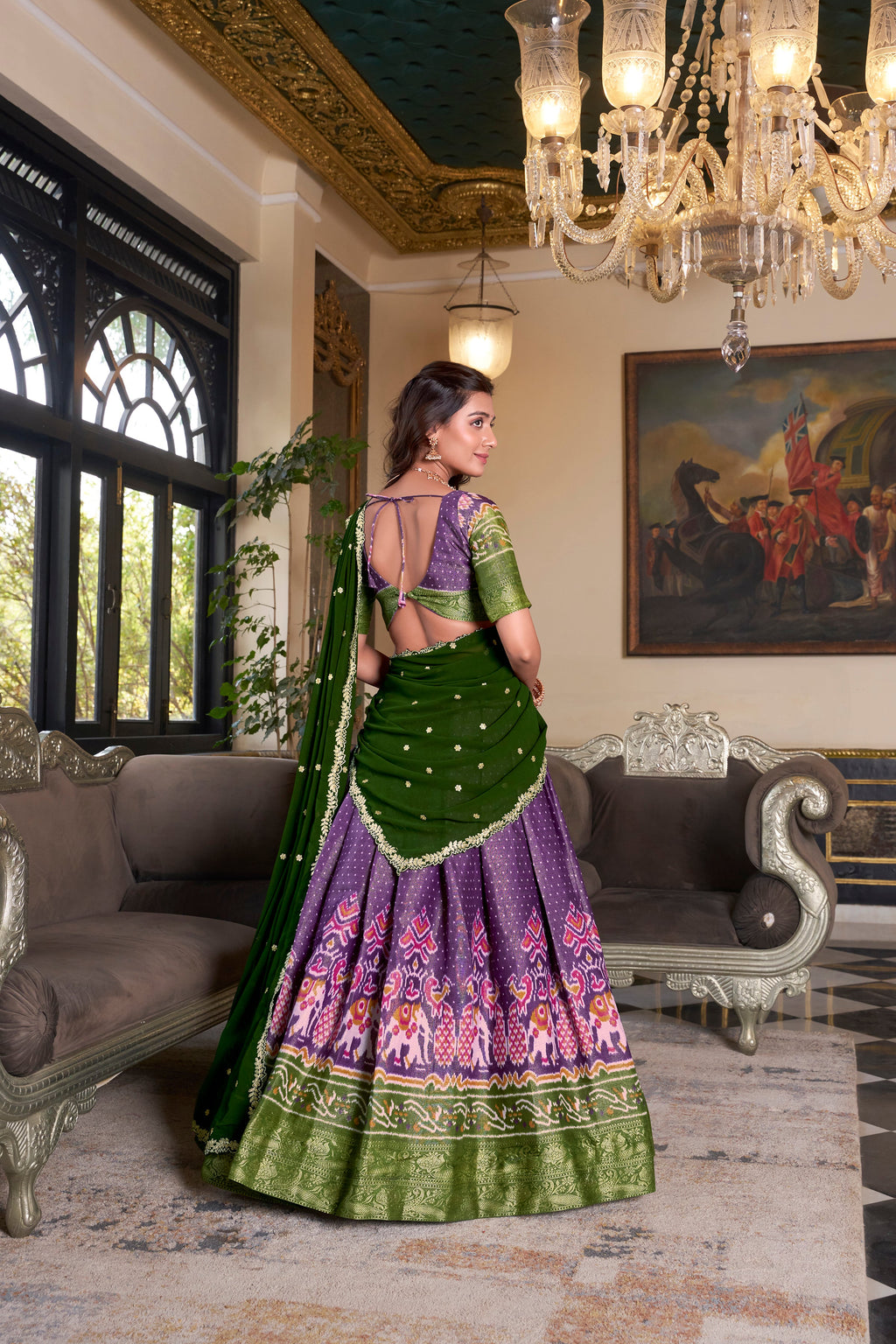Lorenvalley Purple Kanchipuram Printed With Zari Weaving Work Lehenga Choli with Dupatta