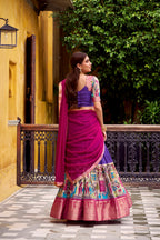 Lorenvalley Fashion Multicolor Poly Chanderi Zari Stripe Kalamkari Printed With Zari Weaving Work Lehenga Choli with Dupatta
