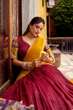 Lorenvalley Fashion Multicolor Poly Chanderi Zari Stripe Kalamkari Printed With Zari Weaving Work Lehenga Choli with Dupatta