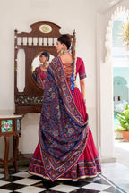 Lorenvalley Fashion Pink Tasar Silk Gamthi Print With Embossed Design And Gotta Patti Lace Touch Up Lehenga Choli with Dupatta