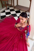 Lorenvalley Fashion Pink Tasar Silk Gamthi Print With Embossed Design And Gotta Patti Lace Touch Up Lehenga Choli with Dupatta