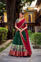 Lorenvalley Fashion Green Aastha Silk Printed with Zari Weaving Work Lehenga Choli with Dupatta - Distacart