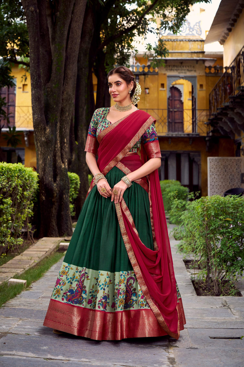 Lorenvalley Fashion Green Aastha Silk Printed with Zari Weaving Work Lehenga Choli with Dupatta - Distacart