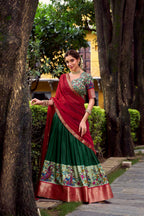 Lorenvalley Fashion Green Aastha Silk Printed with Zari Weaving Work Lehenga Choli with Dupatta - Distacart