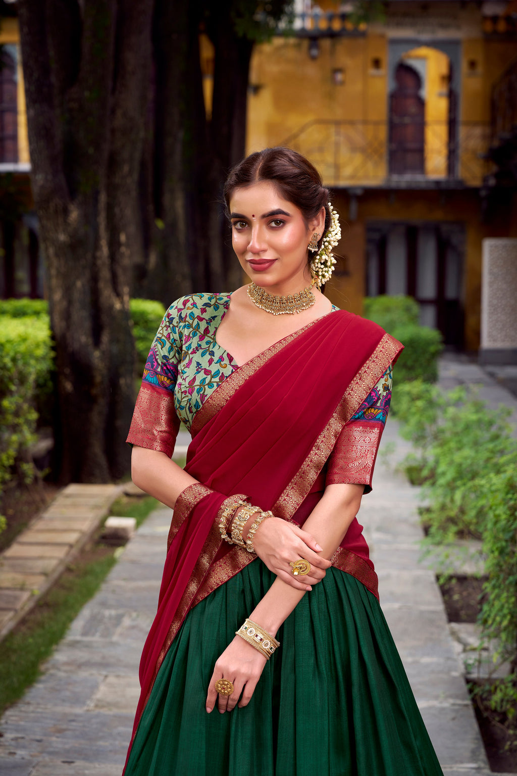 Lorenvalley Fashion Green Aastha Silk Printed with Zari Weaving Work Lehenga Choli with Dupatta - Distacart