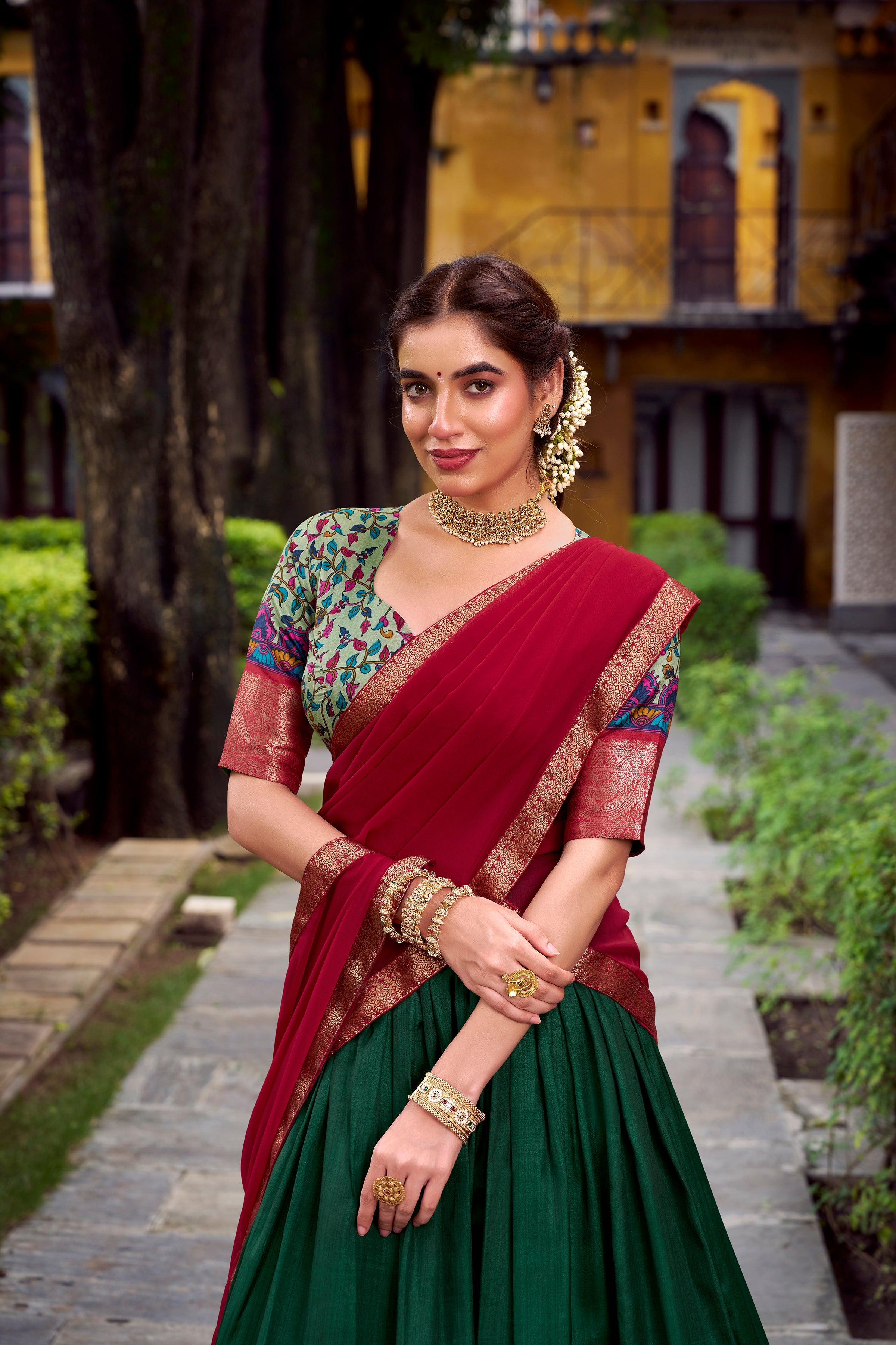 Lorenvalley Fashion Green Aastha Silk Printed with Zari Weaving Work Lehenga Choli with Dupatta - Distacart