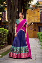 Lorenvalley Fashion Navy Blue Aastha Silk Printed with Zari Weaving Work Lehenga Choli with Dupatta - Distacart