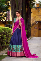Lorenvalley Fashion Navy Blue Aastha Silk Printed with Zari Weaving Work Lehenga Choli with Dupatta - Distacart