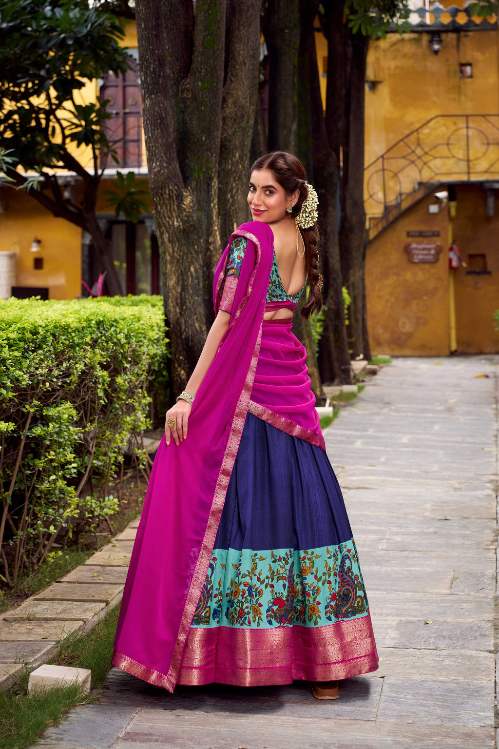 Lorenvalley Fashion Navy Blue Aastha Silk Printed with Zari Weaving Work Lehenga Choli with Dupatta - Distacart