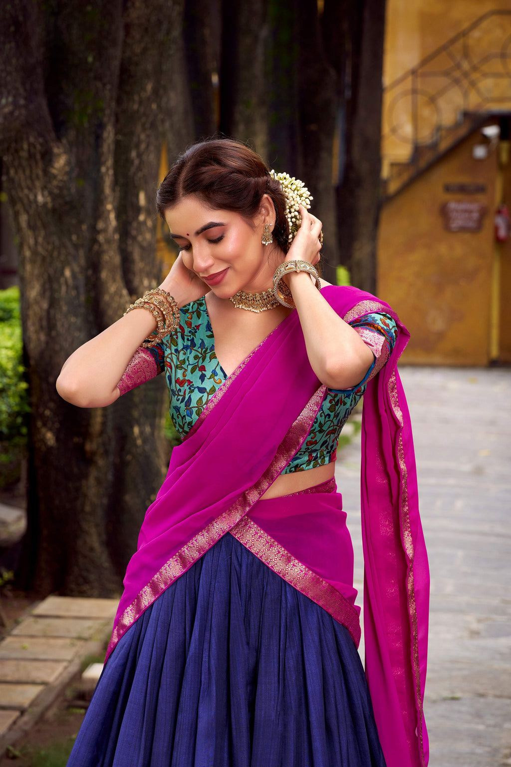 Lorenvalley Fashion Navy Blue Aastha Silk Printed with Zari Weaving Work Lehenga Choli with Dupatta - Distacart