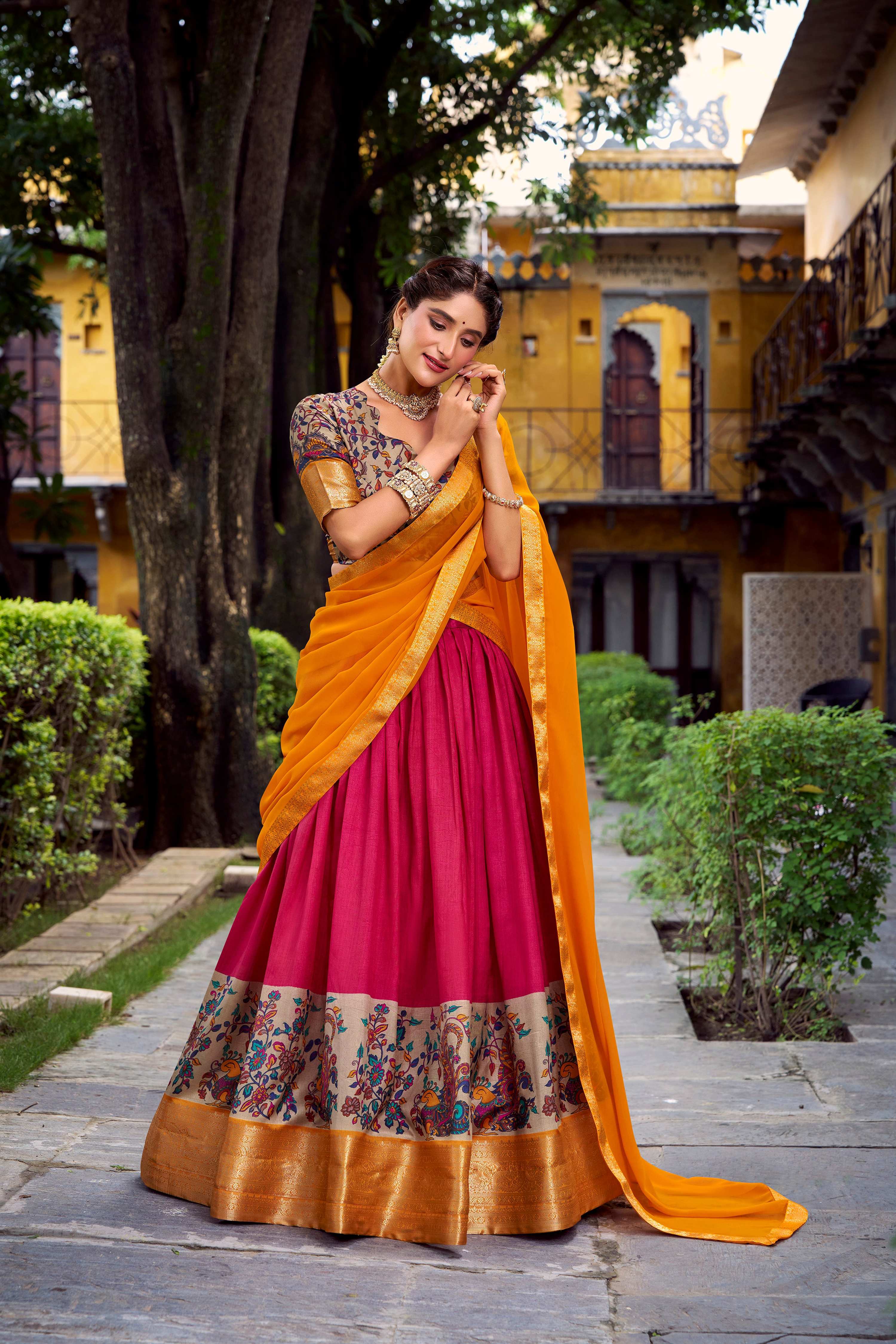 Lorenvalley Fashion Pink Aastha Silk Printed with Zari Weaving Work Lehenga Choli with Dupatta - Distacart