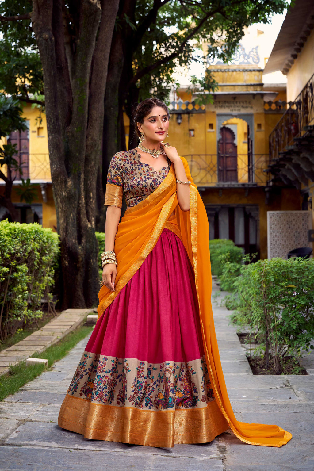 Lorenvalley Fashion Pink Aastha Silk Printed with Zari Weaving Work Lehenga Choli with Dupatta - Distacart