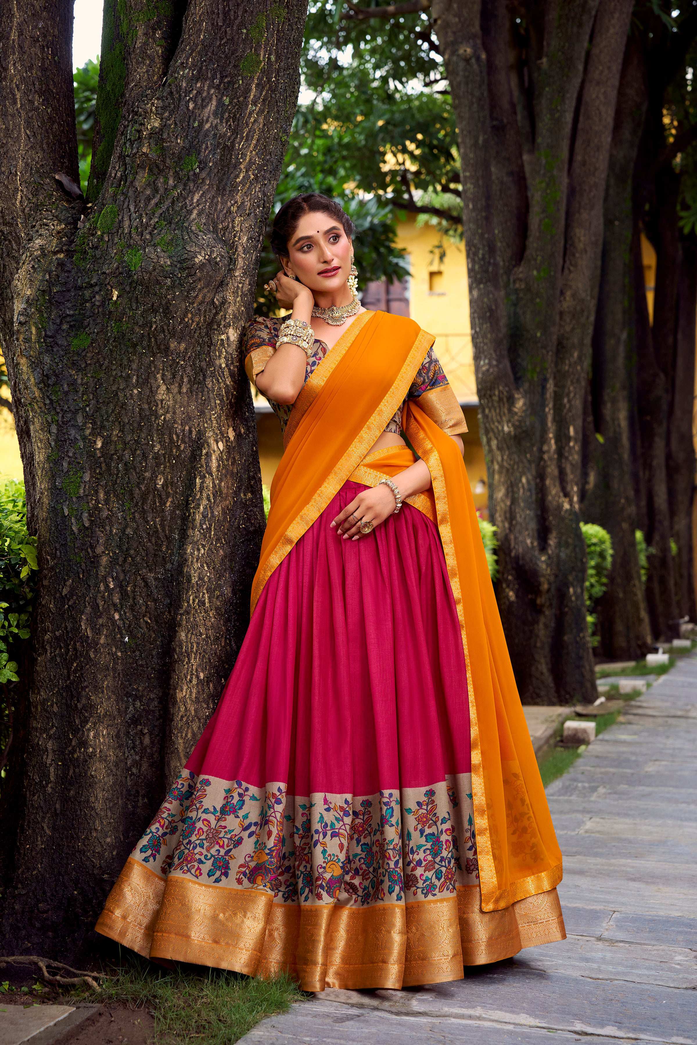 Lorenvalley Fashion Pink Aastha Silk Printed with Zari Weaving Work Lehenga Choli with Dupatta - Distacart