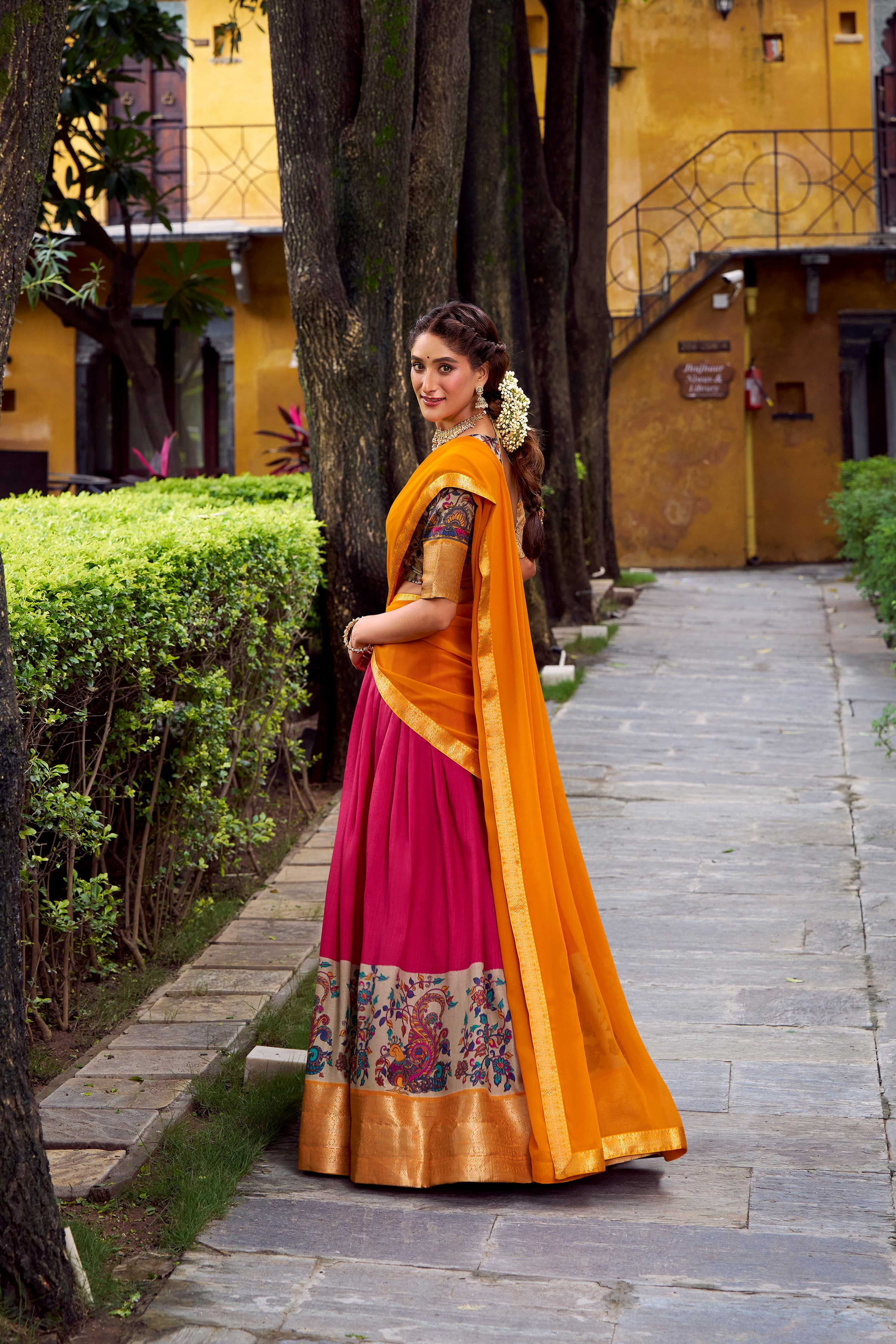 Lorenvalley Fashion Pink Aastha Silk Printed with Zari Weaving Work Lehenga Choli with Dupatta - Distacart