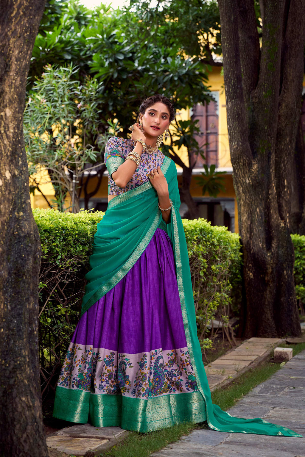 Lorenvalley Fashion Purple Aastha Silk Printed with Zari Weaving Work Lehenga Choli with Dupatta - Distacart